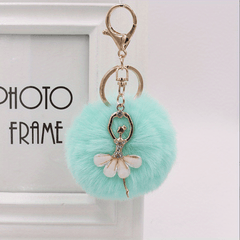 Ballet Girl Pom Pom Keychain Rhinestone Bag Accessory Car Pendant