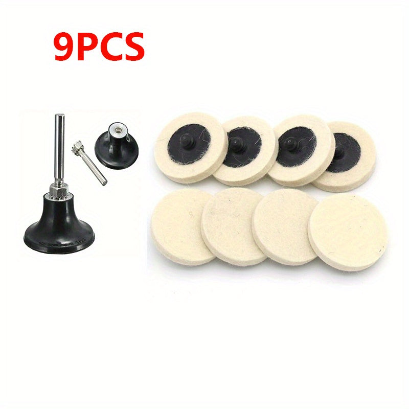 9pcs Wool Fabric Buffing Pads Wheels Disc Holder Set