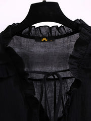  Casual Blouse Solid Ruffle V Neck Top