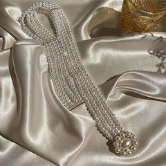 Wide Belt Pearl Flower Buckle Elastic Chain Belts For Women Dress