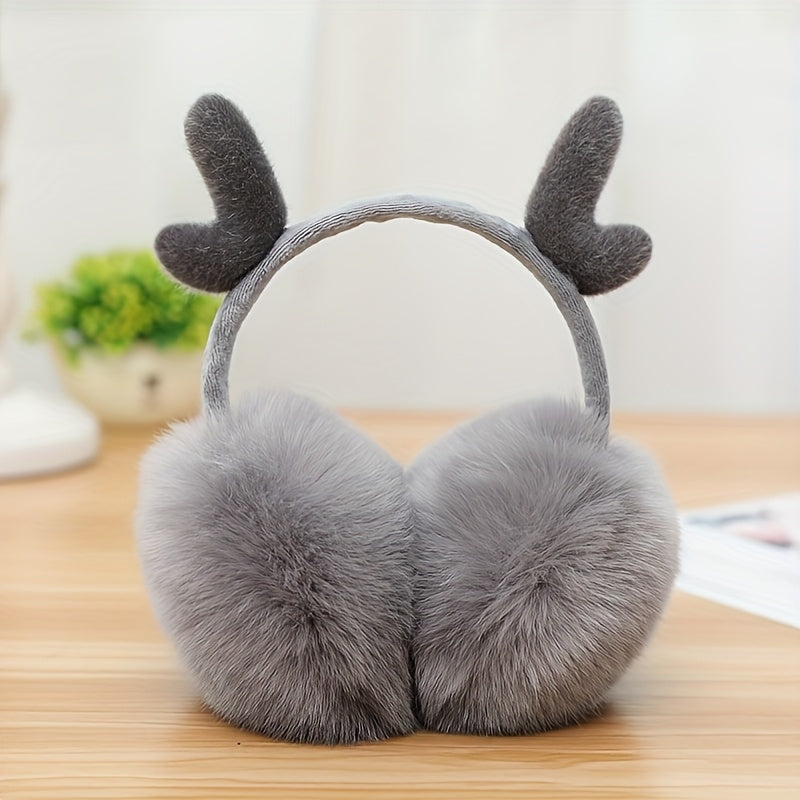 Women's Winter Plush Earmuffs with Cartoon Antlers