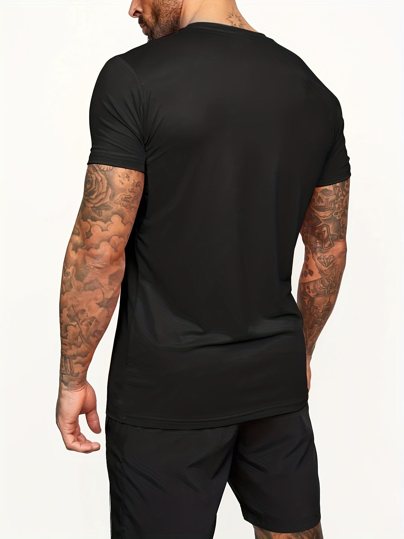 Casual Stretch Short Sleeve Crew Neck Graphic T-shirt for Men