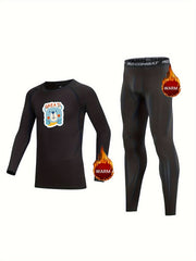 Kids Compression Fleece Set Bear Pattern Pullover