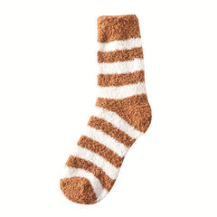 5 Pairs Striped Fuzzy Socks Comfy & Warm Mid Tube Stockings
