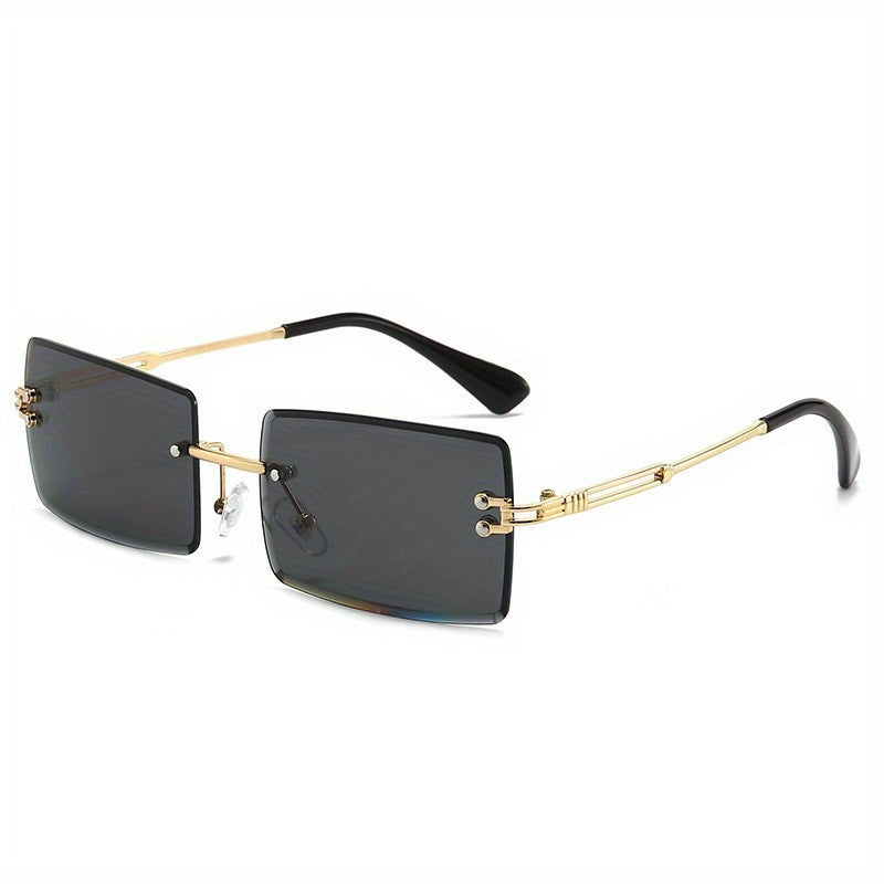 Square Gradient Lens Sunglasses Mod Metal Hollow Temple Glasses