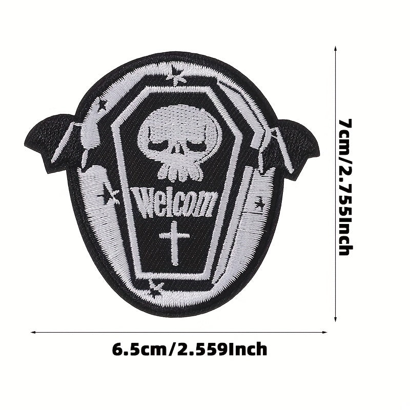 6pcs Halloween Punk Style Skull Cloth Stickers Embroidered Cloth Stickers