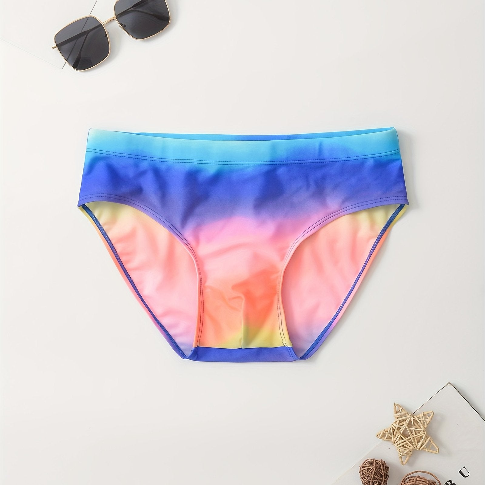 Rainbow Gradient Men's Quick drying Drawstring Triangle Briefs Swimwear