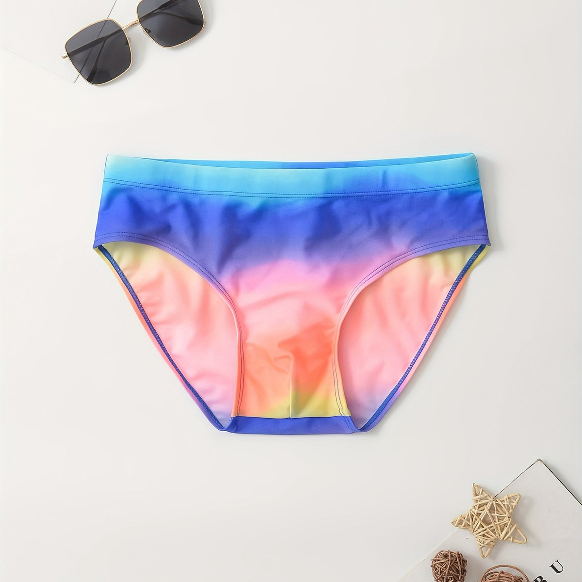 Rainbow Gradient Men's Quick drying Drawstring Triangle Briefs Swimwear