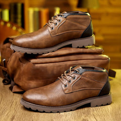 Men's Retro Ankle Boots PU Leather Lace-up Outdoor Shoes