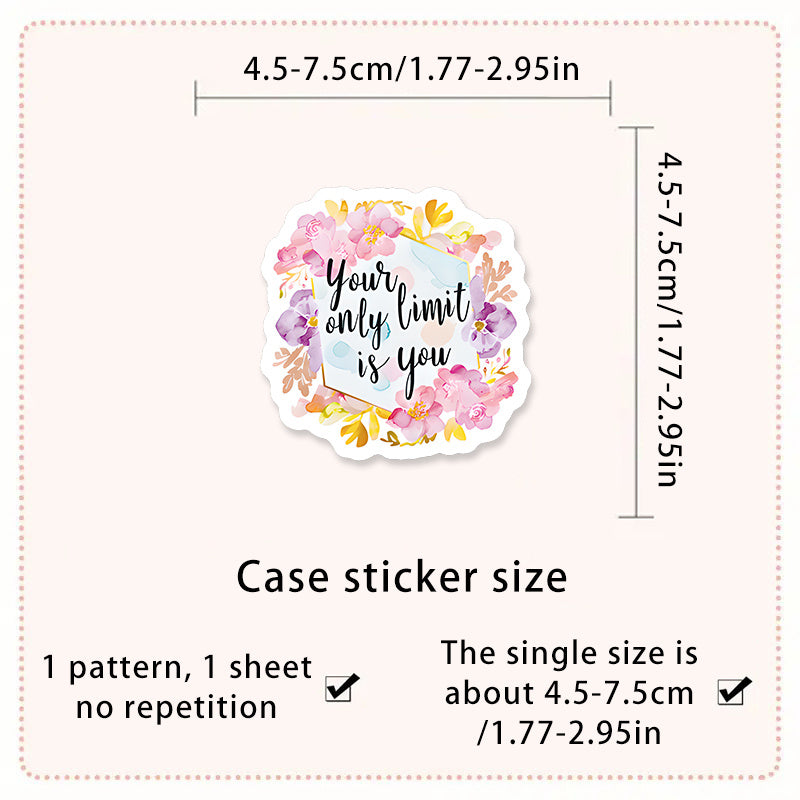 50pcs Inspirational Waterproof Vinyl Stickers with Quotes & Floral Designs