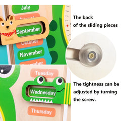 Montessori Wooden Toys Educational Clock for Kids Time Weather Seasons