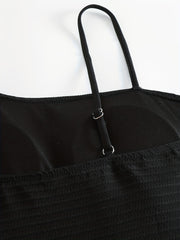  Solid Ribbed High Neck One Piece Swimsuit