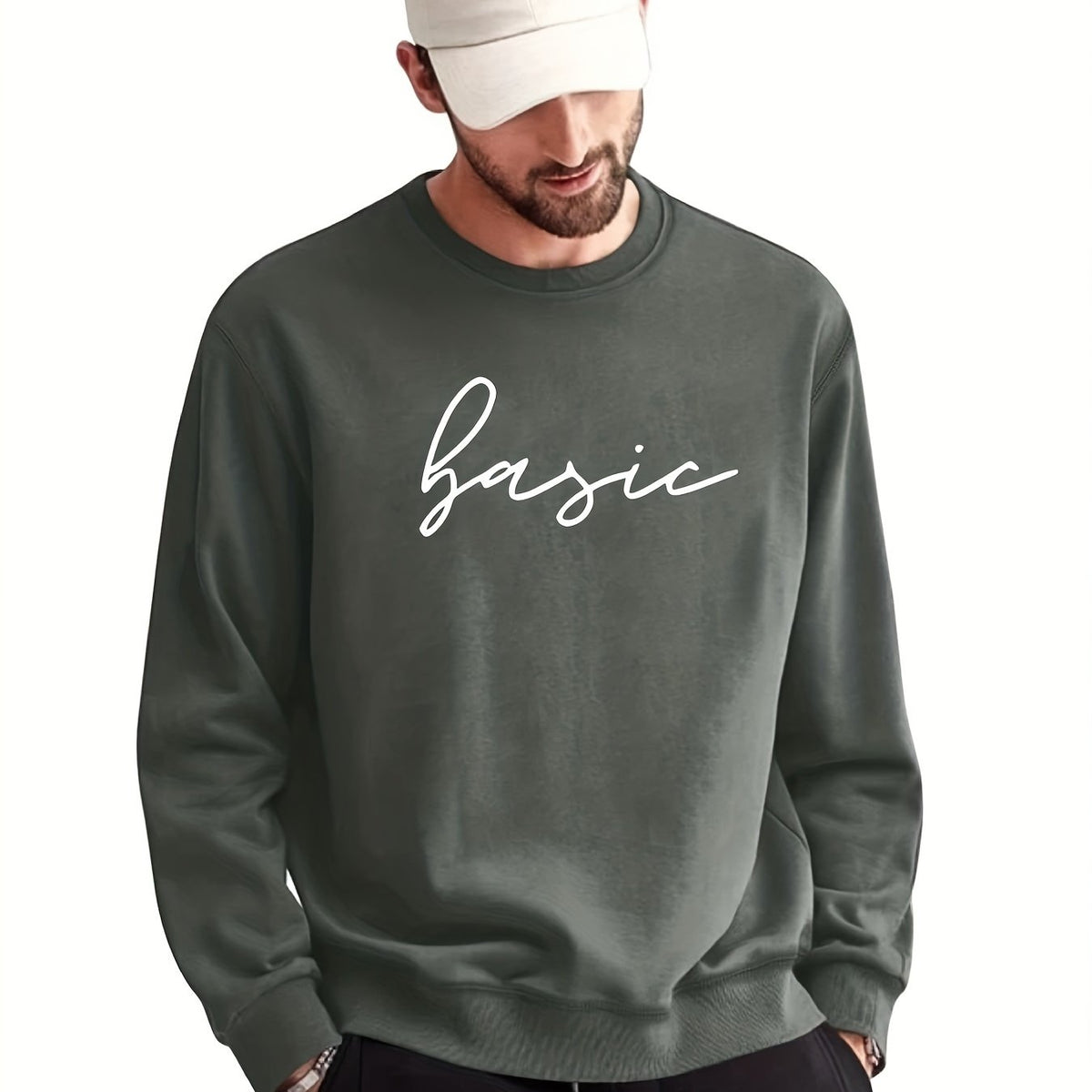 Letter Print Sweatshirt Men's Casual Graphic Pullover for Autumn Winter