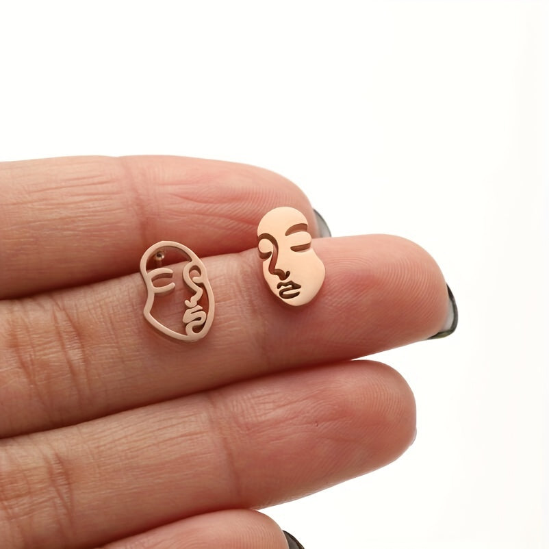 Hollow Face Stud Earrings Funny Artistic Face Stainless Steel Jewelry