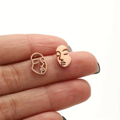 Hollow Face Stud Earrings Funny Artistic Face Stainless Steel Jewelry