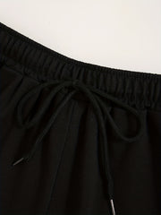  Solid High Rise Drawstring Loose Shorts