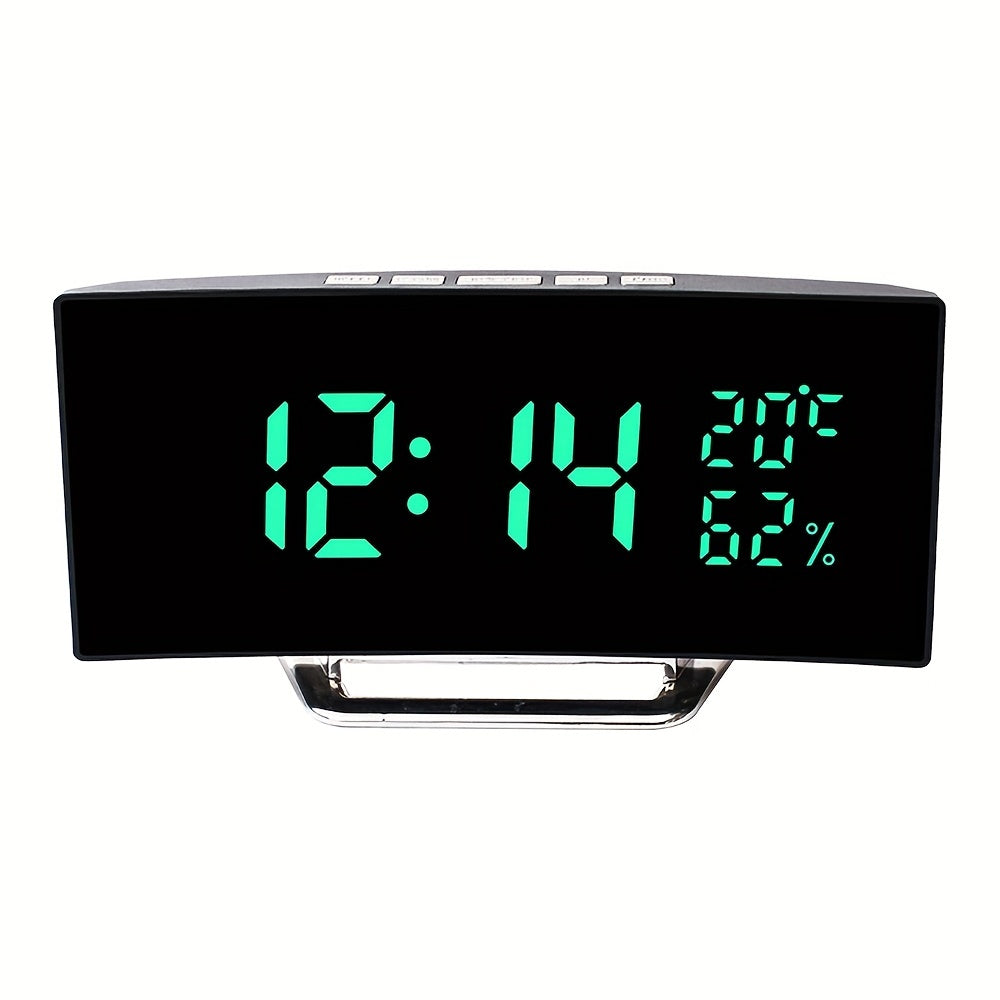 Curved Screen Digital Alarm Clock Temperature Humidity 3 Alarms Unlimited Snooze