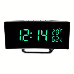 Curved Screen Digital Alarm Clock Temperature Humidity 3 Alarms Unlimited Snooze