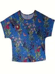  Tie Dye Floral Print Short Sleeve Blouse