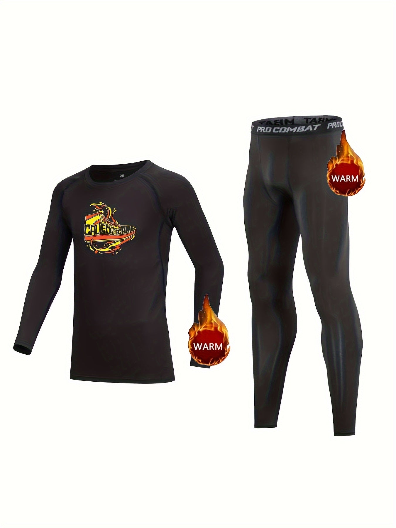 Kids Compression Fleece Sets Shoes Pattern Pullover & Pants