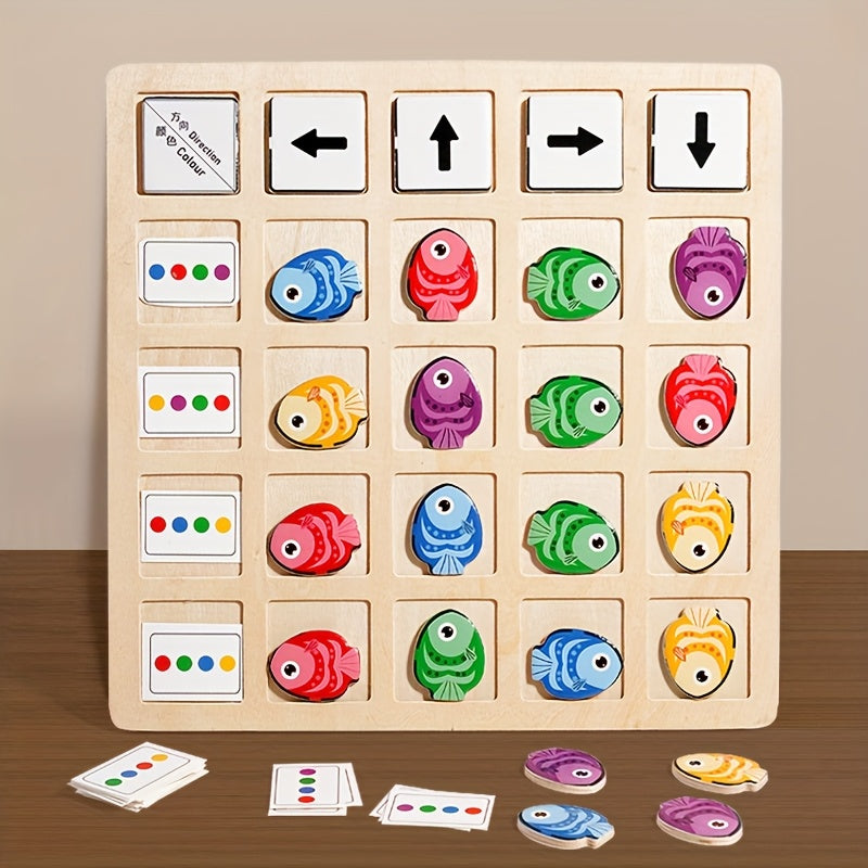 Wooden Fish Direction Game Arrow & Sorting Educational Toy for Kids