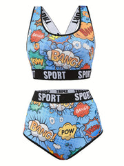  Y2K Pop Art Print Lingerie Set Tank Bra & High Waist Panty