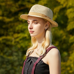 Apricot Hollow Sun Hat Short Brim Fedora French Style Straw Hat