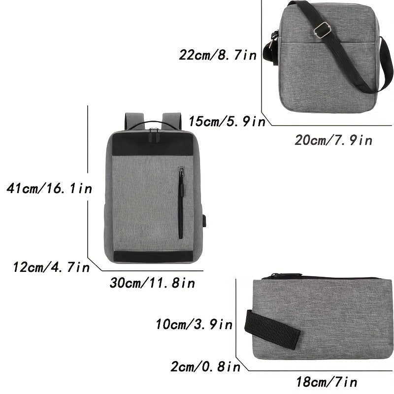 3pcs Large Capacity Backpack Crossbody Bag Clutch Purse Set