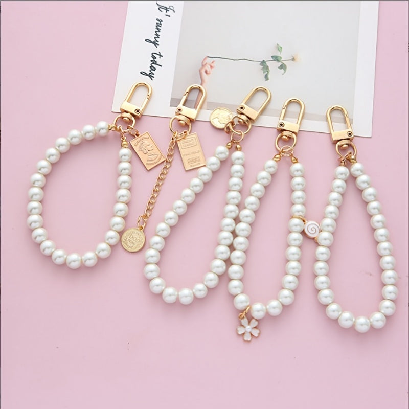 Faux Pearl Crystal Wristlet Keyring Bag Keychain