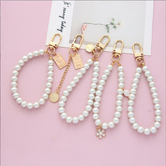 Faux Pearl Crystal Wristlet Keyring Bag Keychain
