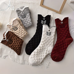 6 Pairs Cartoon Koi Socks Comfy & Soft Mid Tube Women's Stockings