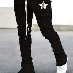 Star Pattern Comfy Flared Trousers Men's Casual Stretch Waist Drawstring Joggers