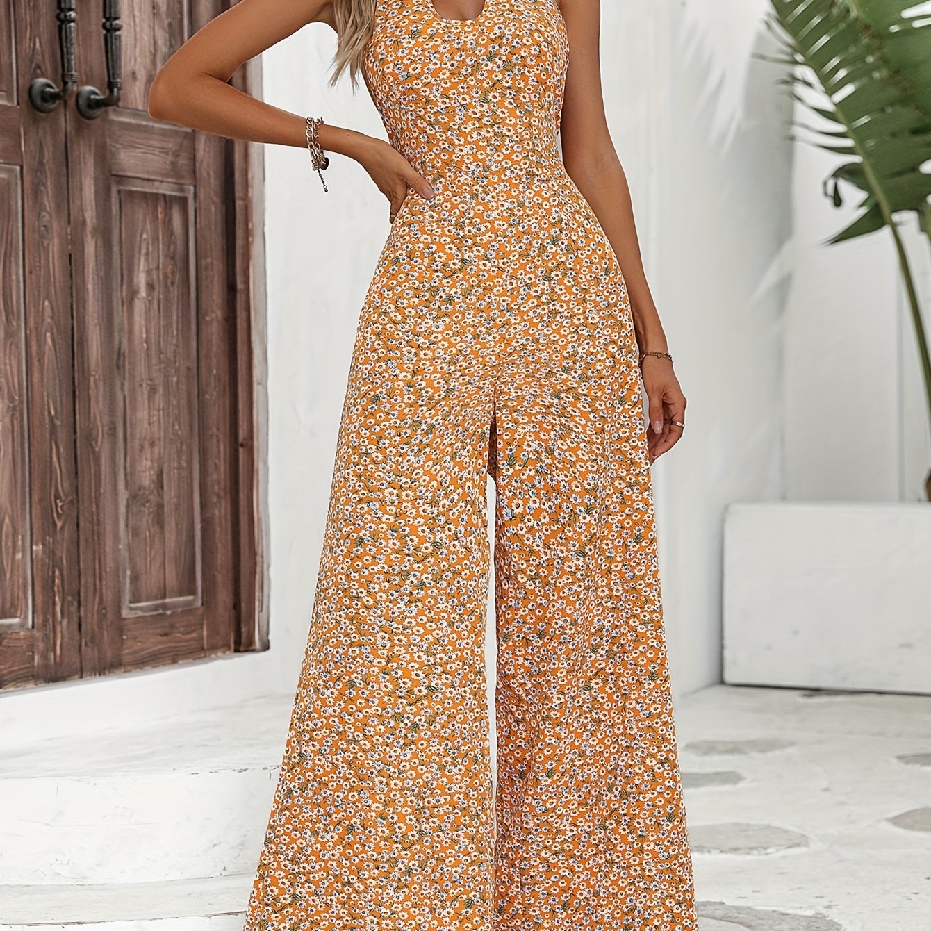 Boho Floral Wide Leg Jumpsuit for Women