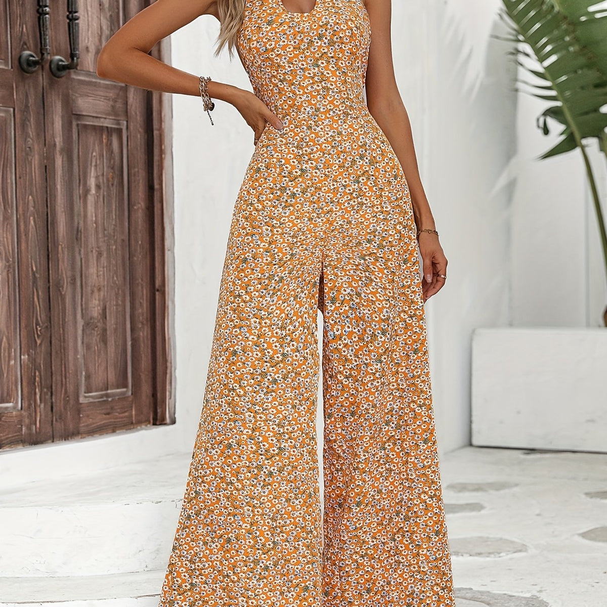 Boho Floral Wide Leg Jumpsuit for Women