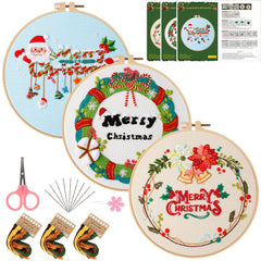Embroidery Kit Merry Christmas Pattern 1 Hoop 7 9 Inch DIY Gift