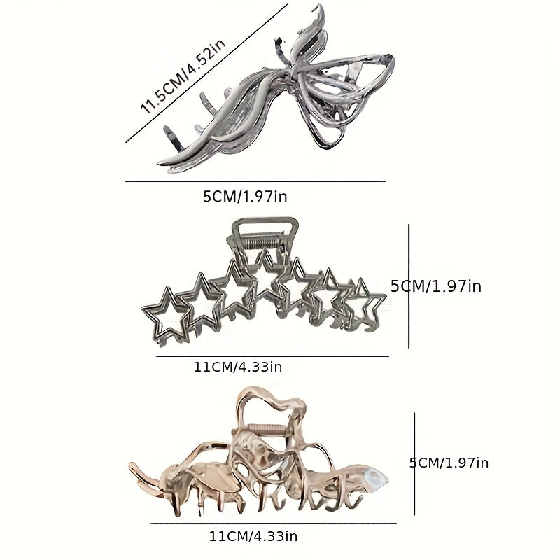 3pcs Metal Hair Claw Clip Non Slip Hair Grip Hollow Styling Accessory