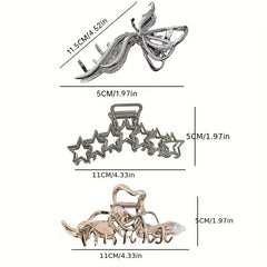 3pcs Metal Hair Claw Clip Non Slip Hair Grip Hollow Styling Accessory