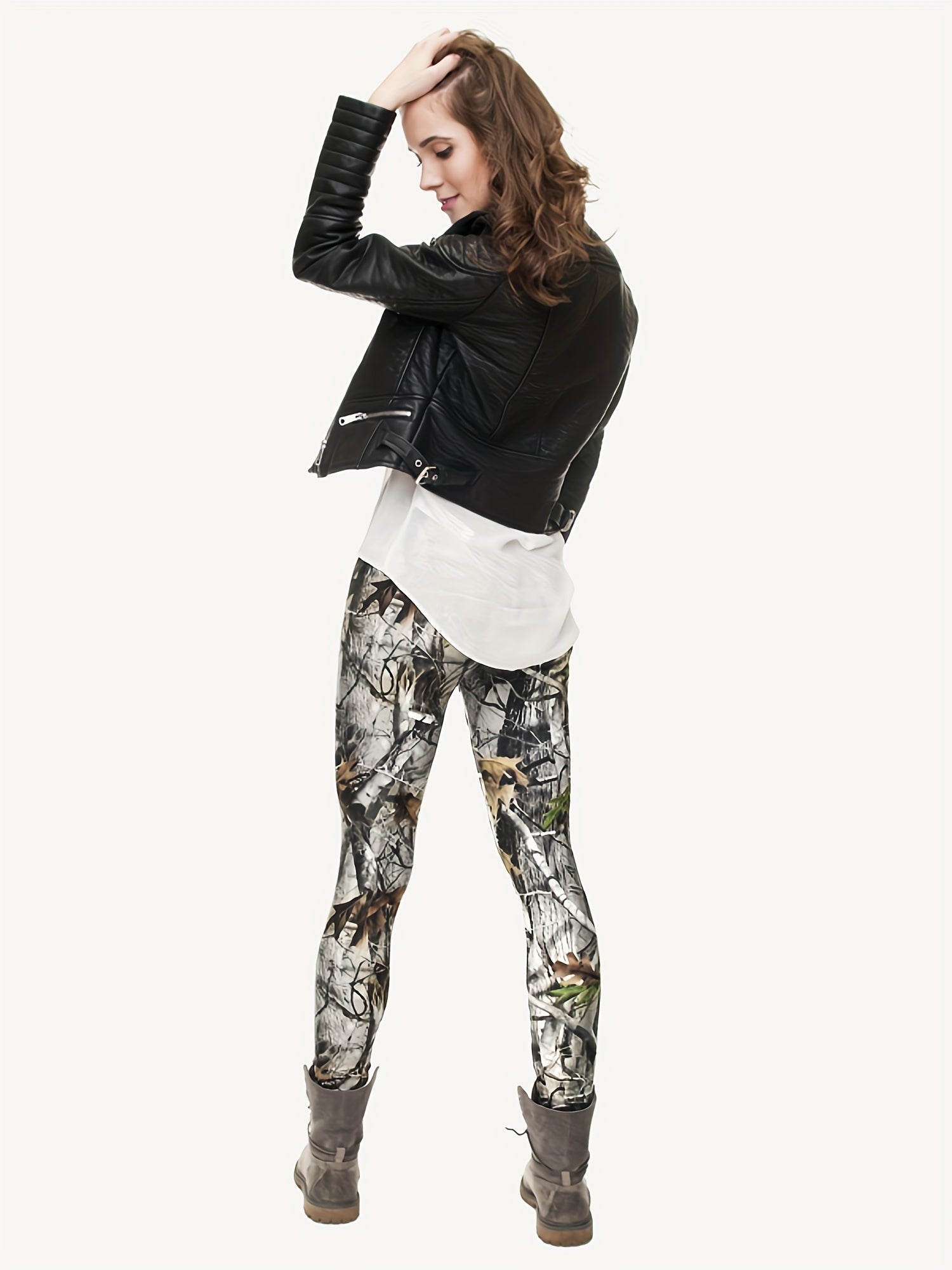 Tree Branch Print Slim Leggings Elastic Bottoms
