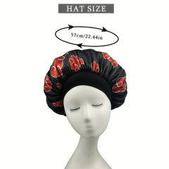 Red Cloud Printed Cosplay Bonnet Anime Shower Cap Satin Head Wrap Wide Headband