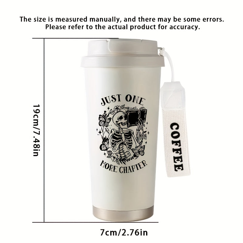 530ml Skeleton Coffee Cup Insulated Stainless Steel Dual Straws Hot & Cold