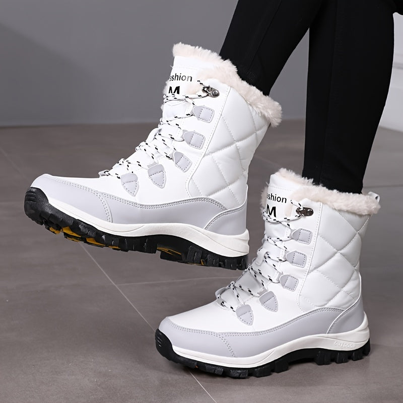 Women's Plush Lined Snow Boots Waterproof Thermal Lace Up Winter Outdoor Shoes