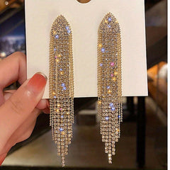 Bohemian Rhinestone Tassel Earrings Silver Plated