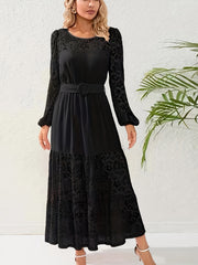 Lace Sleeve Round Neck Maxi Smock Dress