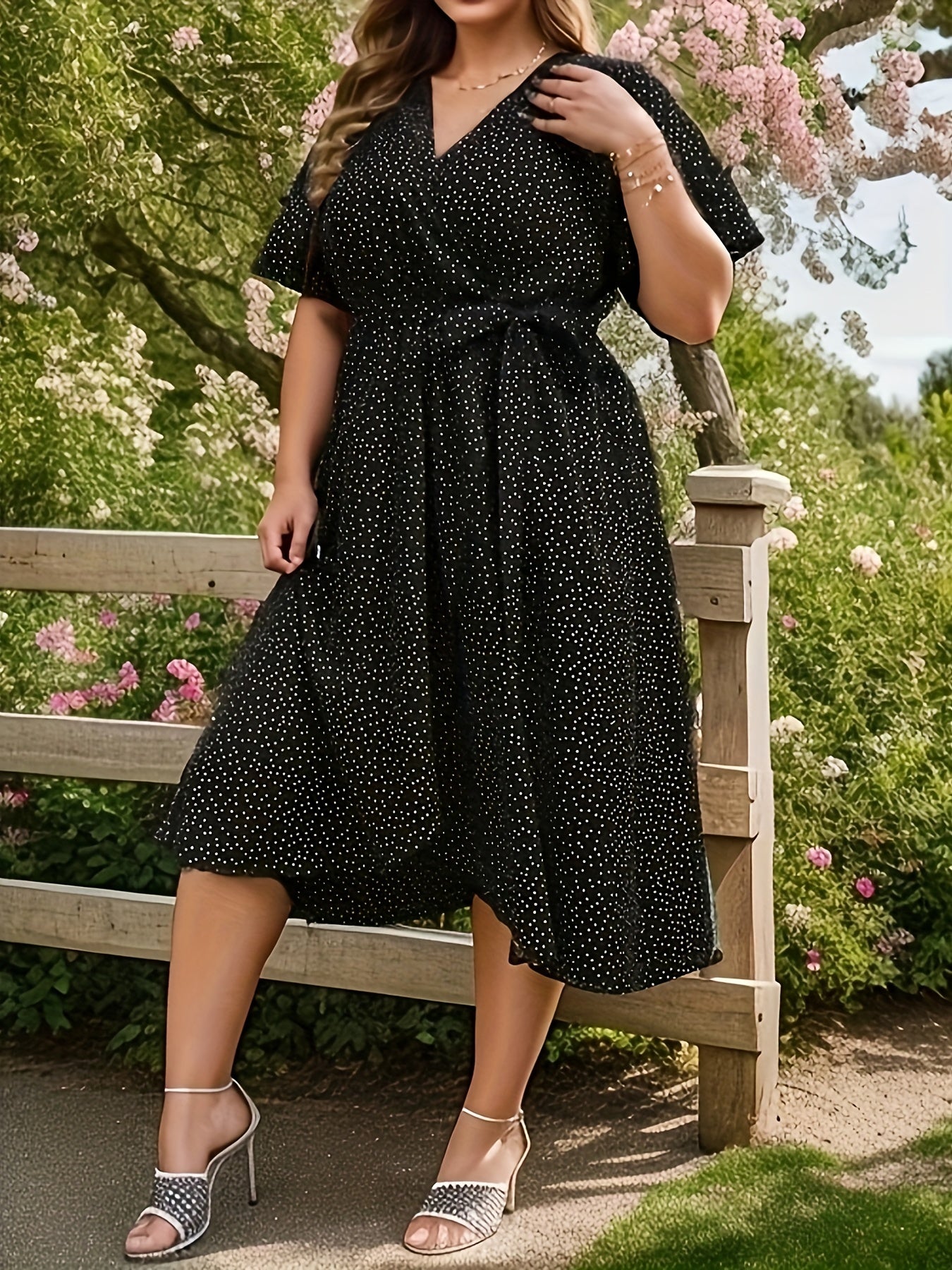  Polka Dot Wrap Dress with Belt