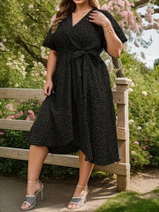  Polka Dot Wrap Dress with Belt