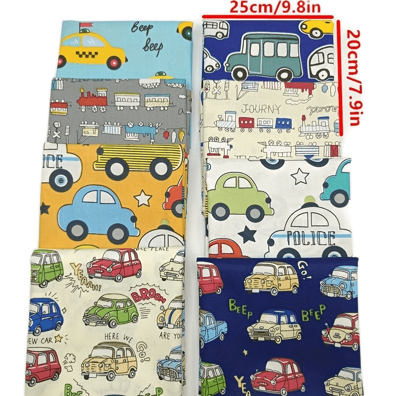 8pcs Car Cartoon Printed Fabric Sheets DIY Doll Patchwork