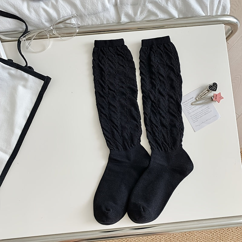 Solid Calf Socks Knee High Stockings Women's Hosiery