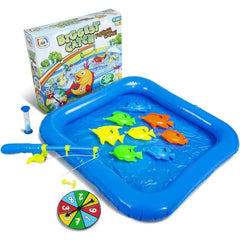 Inflatable Pond Fishing Game for Kids with Toy Fish & Rods
