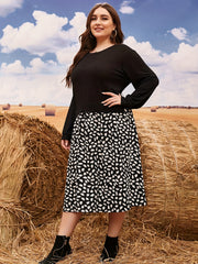  Colorblock Floral Print Long Sleeve Midi Dress