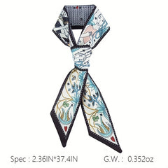 Flower Print Skinny Scarf Long Ribbon Neckerchief Silk Twilly Scarf